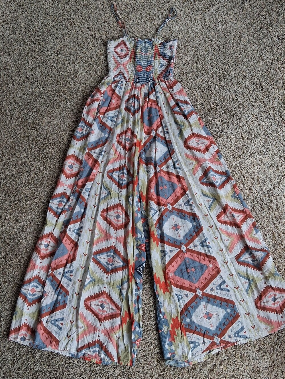 Bucket List Boho Wide Leg Romper Jumpsuit Aztec Tribal Festival Palazzo Flowy
